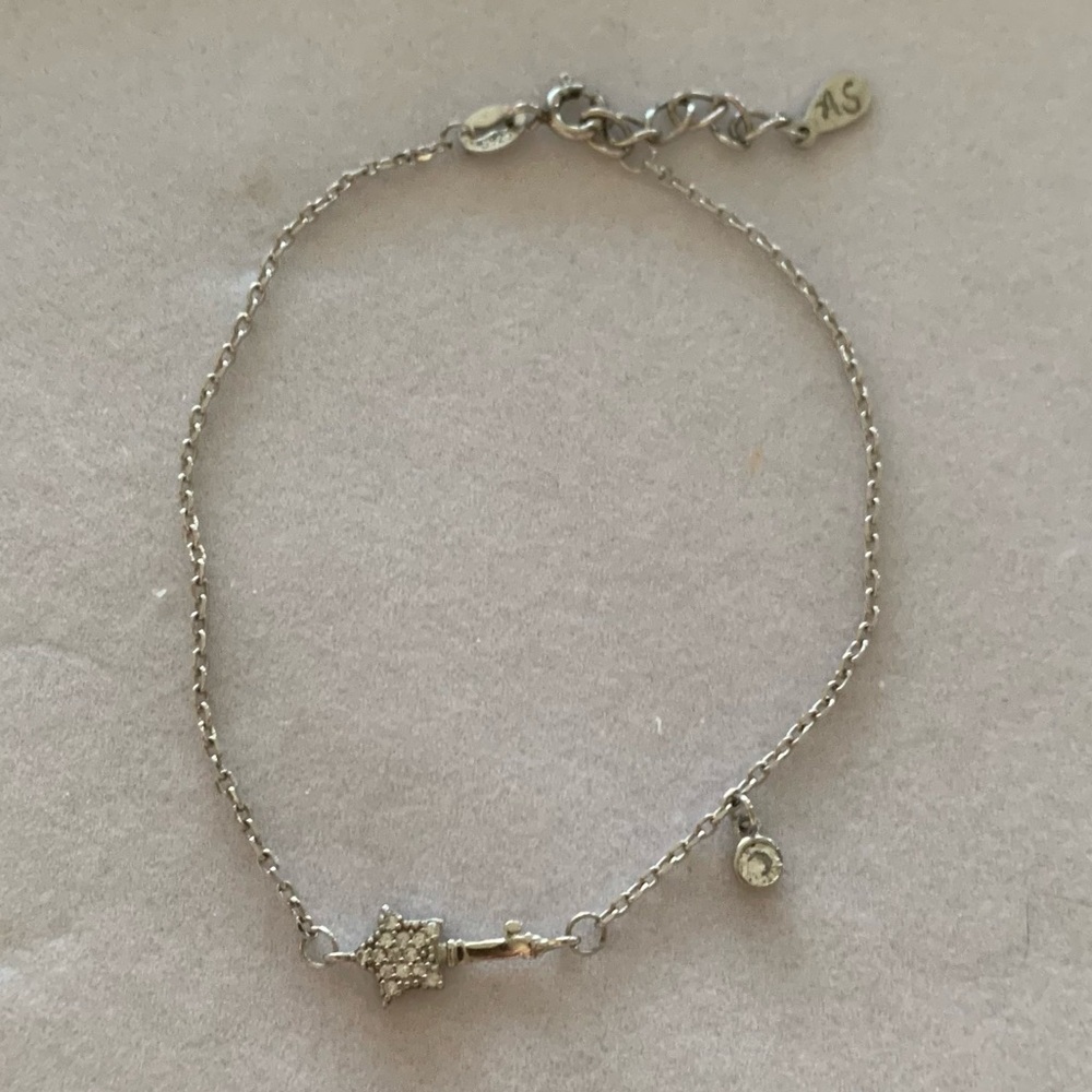 AS 925 Sterling Silver Sparkly Bedazzled Star Charm Dainty Chain Bracelet